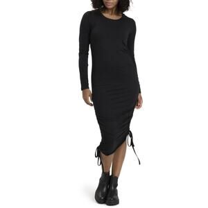 THREADS 4 THOUGHT Thia Luxe Jersey Ruched Midi Knit Dress Black NWT Medium